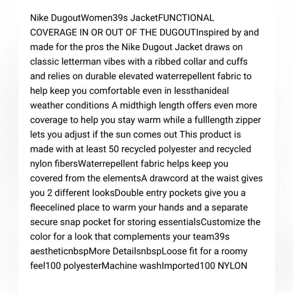 Nike Women’s Dugout Bench Jacket